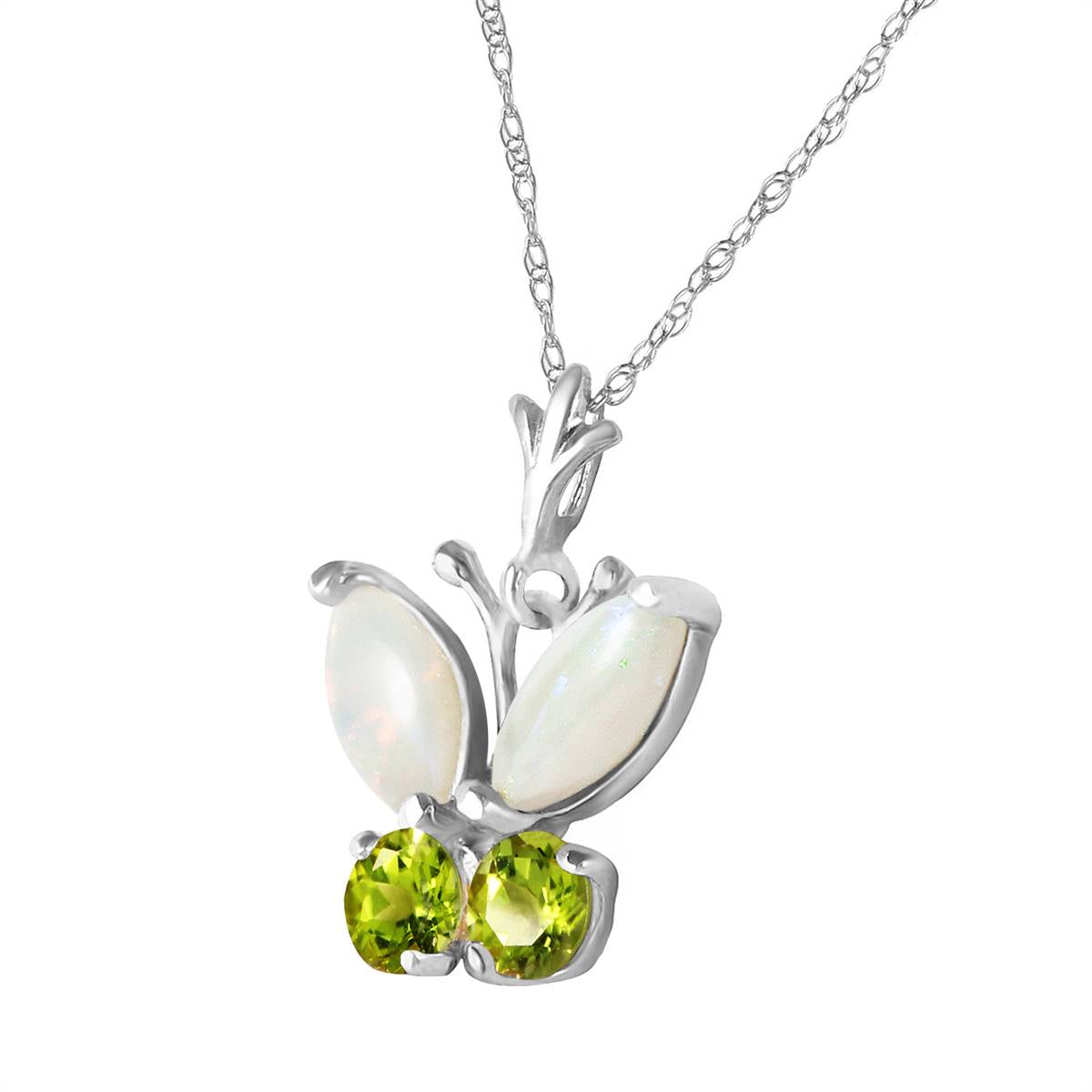 0.7 Carat 14K Solid White Gold Butterfly Necklace Opal Peridot