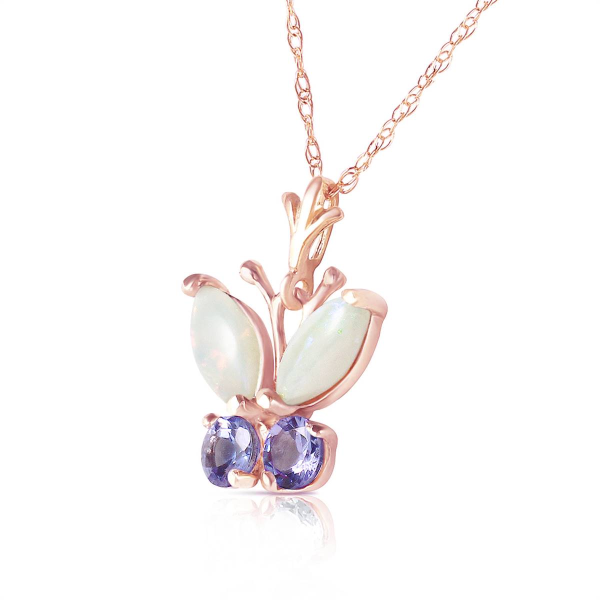 0.7 Carat 14K Solid Rose Gold Butterfly Necklace Opal Tanzanite