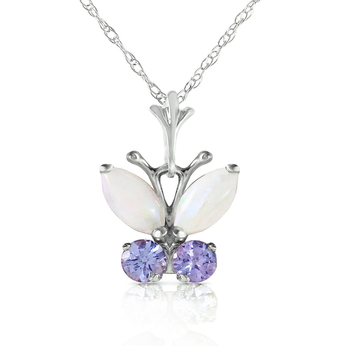 0.7 Carat 14K Solid White Gold Butterfly Necklace Opal Tanzanite