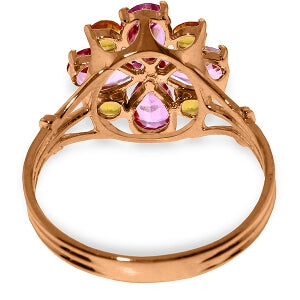 14K Solid Rose Gold Ring w/ Natural Pink Topaz & Citrine