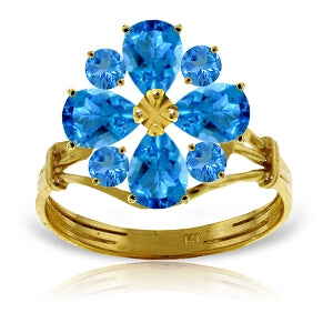 2.43 Carat 14K Solid Yellow Gold Love Theme Blue Topaz Ring