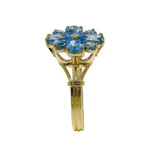 2.43 Carat 14K Solid Yellow Gold Love Theme Blue Topaz Ring