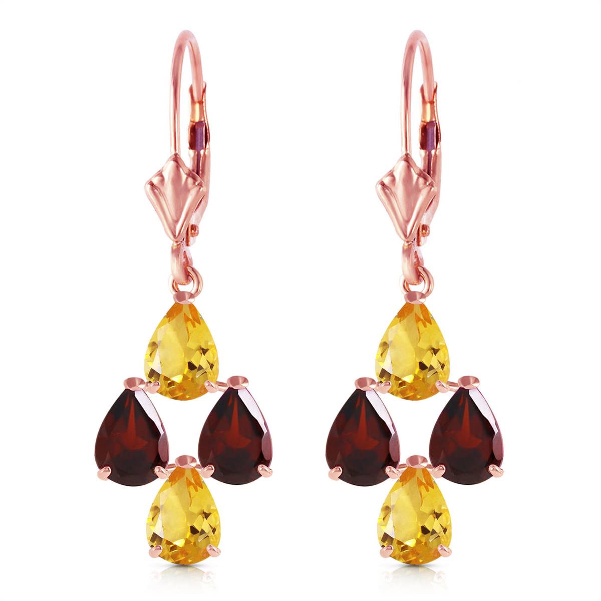 3.9 Carat 14K Solid Rose Gold Autumn Citrine Garnet Earrings