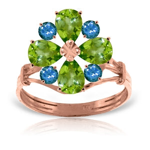 14K Solid Rose Gold Ring w/ Natural Peridot & Blue Topaz