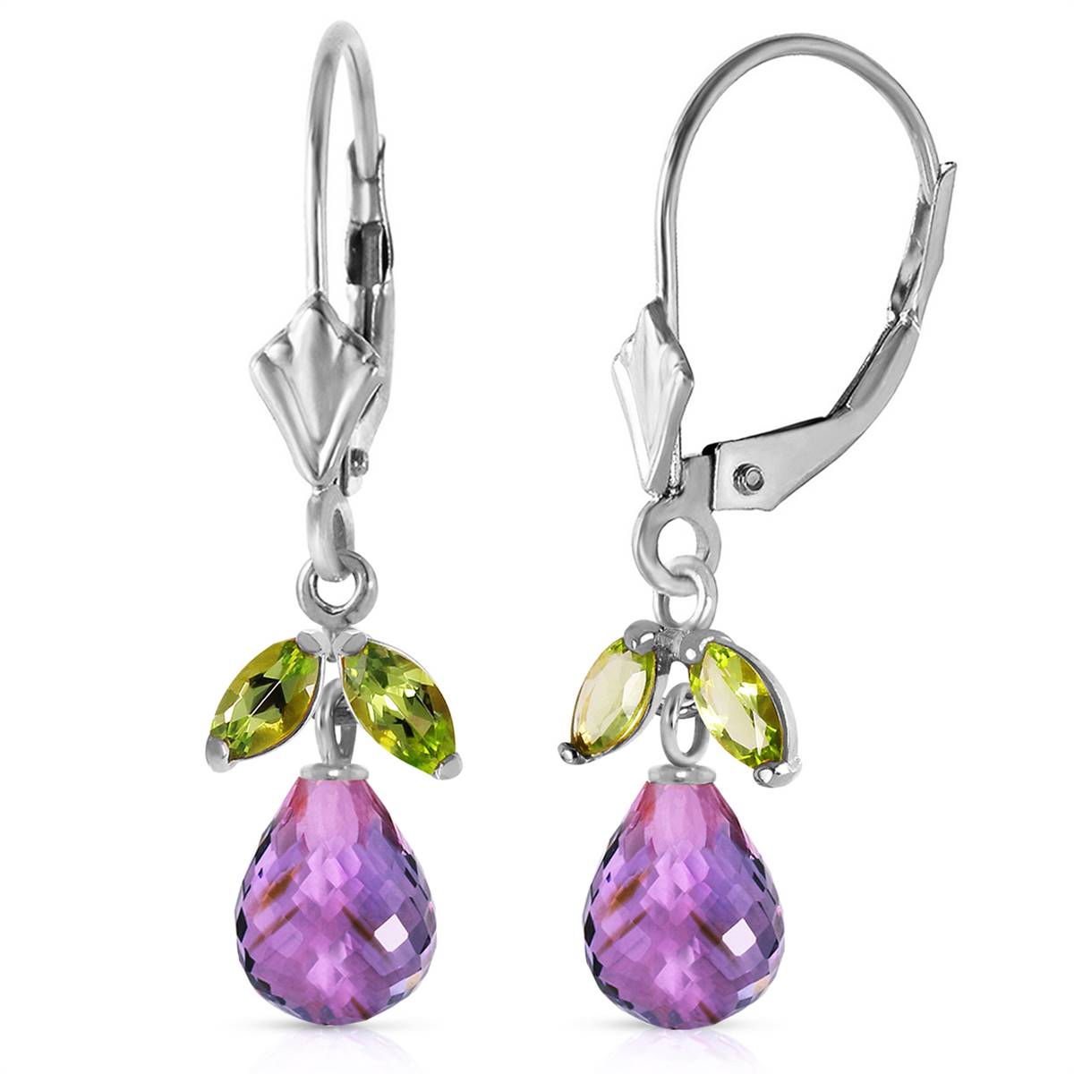 3.4 Carat 14K Solid White Gold Raise Your Voice Amethyst Peridot Earrings