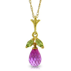 1.7 Carat 14K Solid Yellow Gold Necklace Pink Topaz Peridot