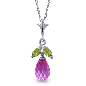 1.7 Carat 14K Solid White Gold Necklace Pink Topaz Peridot