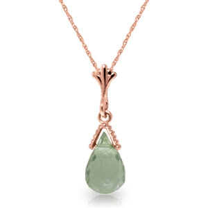 14K Solid Rose Gold Briolette Green Amethyst Necklace Jewelry