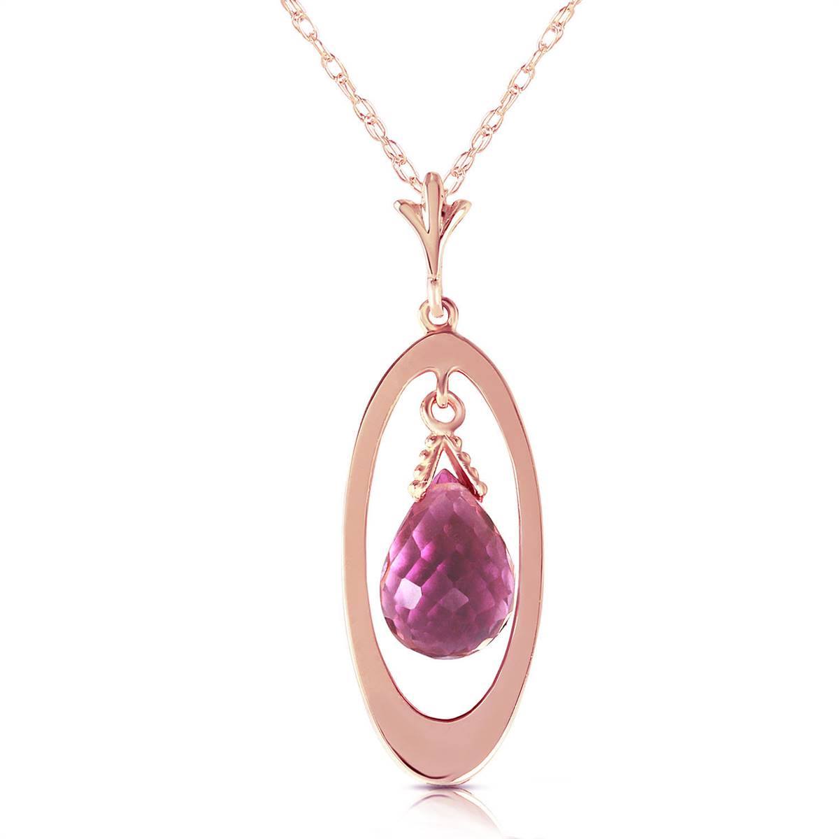 14K Solid Rose Gold Briolette Purple Amethyst Necklace Certified