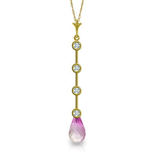3.56 Carat 14K Solid Yellow Gold Necklace Natural Diamond Pink Topaz