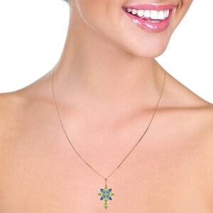 14K Solid Rose Gold Necklace w/ Diamond, Peridot & Blue Topaz