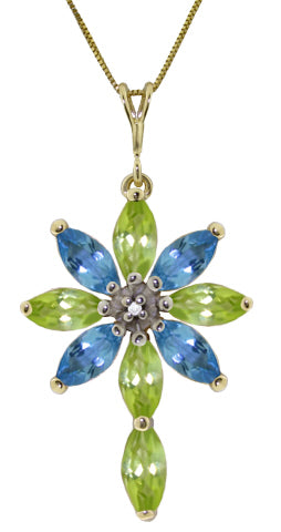 2 Carat 14K Solid White Gold Necklace Diamond, Peridot Blue Topaz