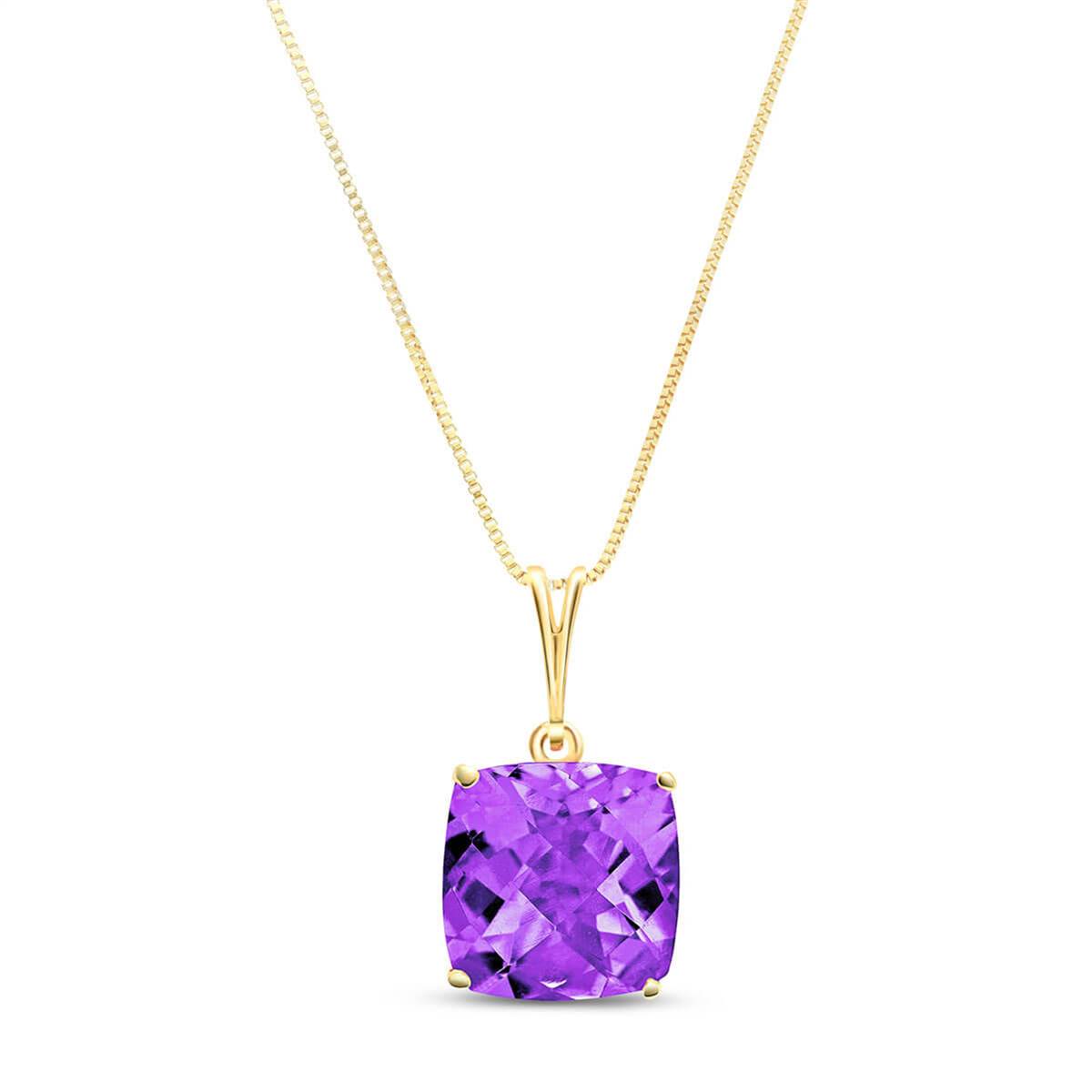 3.6 Carat 14K Solid Yellow Gold Necklace Natural Checkerboard Cut Purple Amethyst