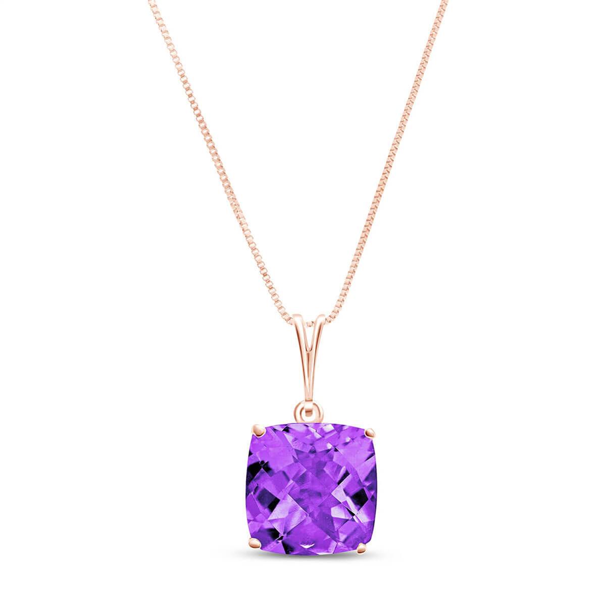 3.6 Carat 14K Solid Rose Gold Necklace Natural Checkerboard Cut Purple Amethyst