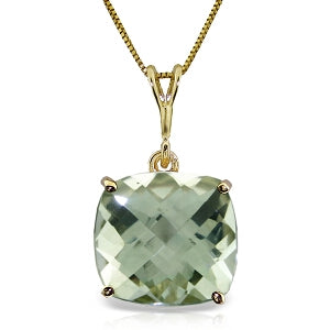 3.6 Carat 14K Solid Yellow Gold Necklace Natural Checkerboard Cut Green Amethyst