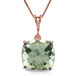 3.6 Carat 14K Solid Rose Gold Necklace Natural Checkerboard Cut Green Amethyst