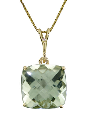 3.6 Carat 14K Solid White Gold Necklace Natural Checkerboard Cut Green Amethyst