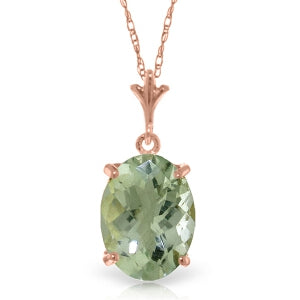 14K Solid Rose Gold Necklace Natural Checkerboard Cut Green Amethyst