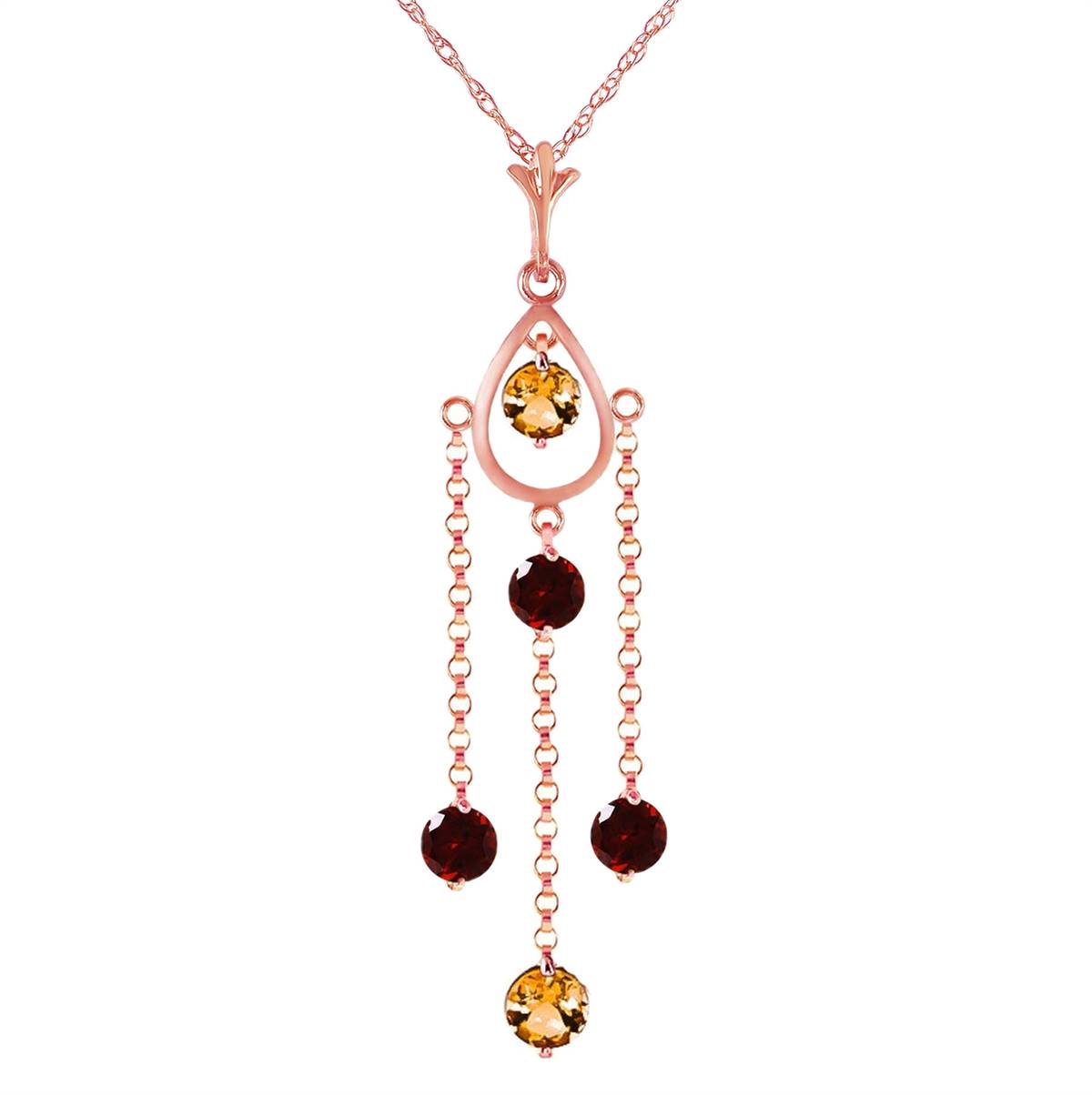 14K Solid Rose Gold Necklace w/ Natural Citrine & Garnet