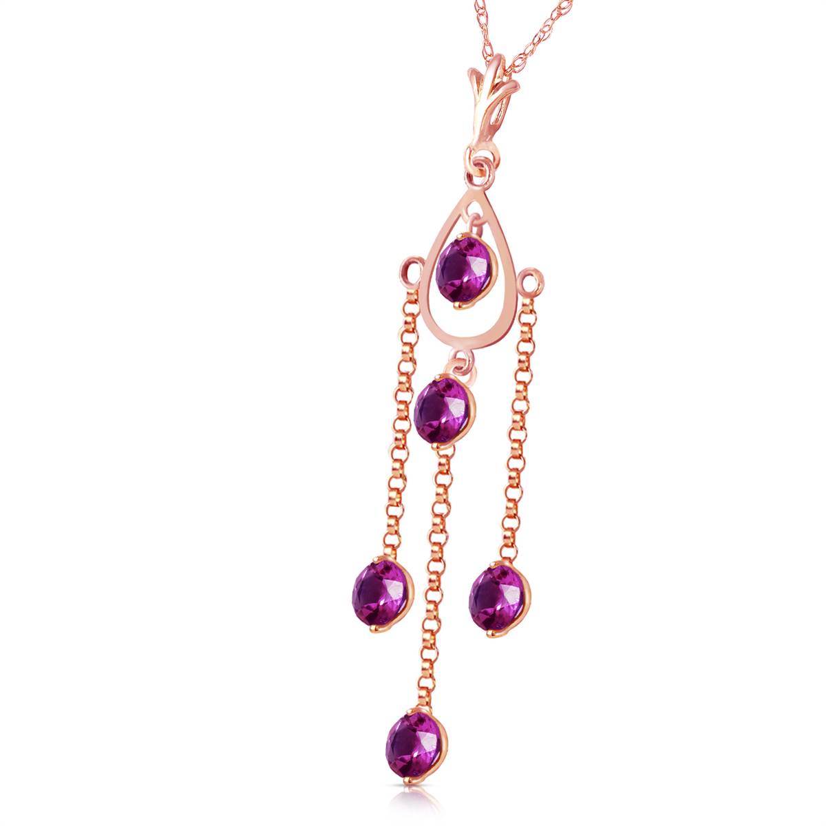 14K Solid Rose Gold Purple Amethyst Gemstone Series Imperial Necklace