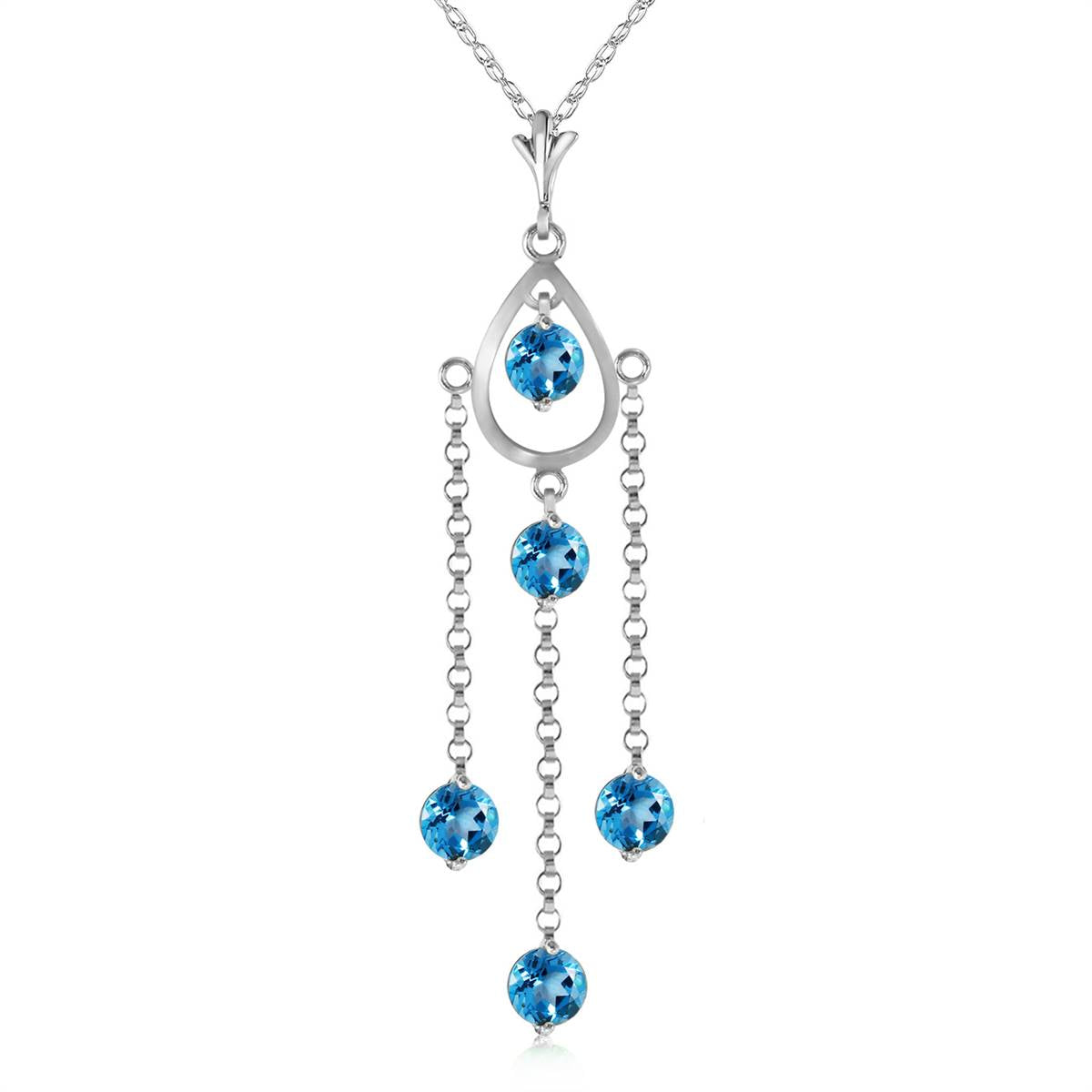 1.5 Carat 14K Solid White Gold Heads Will Roll Blue Topaz Necklace