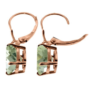 6.25 Carat 14K Solid Rose Gold Leverback Earrings Checkerboard Cut Gree