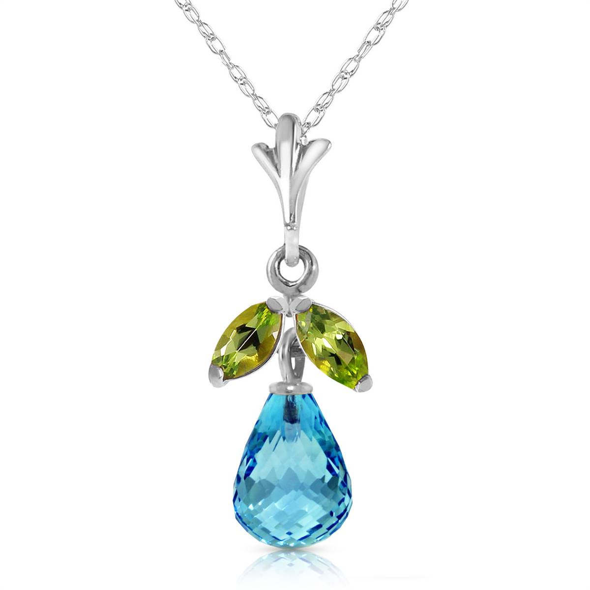 1.7 Carat 14K Solid White Gold Charm You Blind Blue Topaz Peridot Necklace