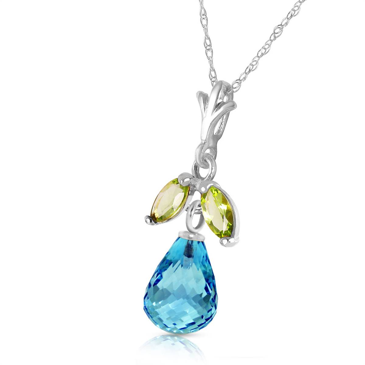 1.7 Carat 14K Solid White Gold Charm You Blind Blue Topaz Peridot Necklace