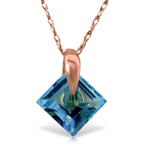 14K Solid Rose Gold Blue Topaz New Deluxe Necklace