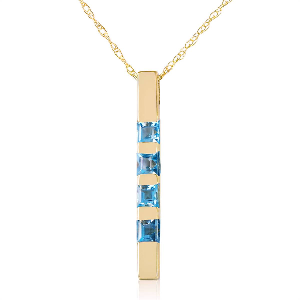 0.35 Carat 14K Solid Yellow Gold Necklace Bar Natural Blue Topaz