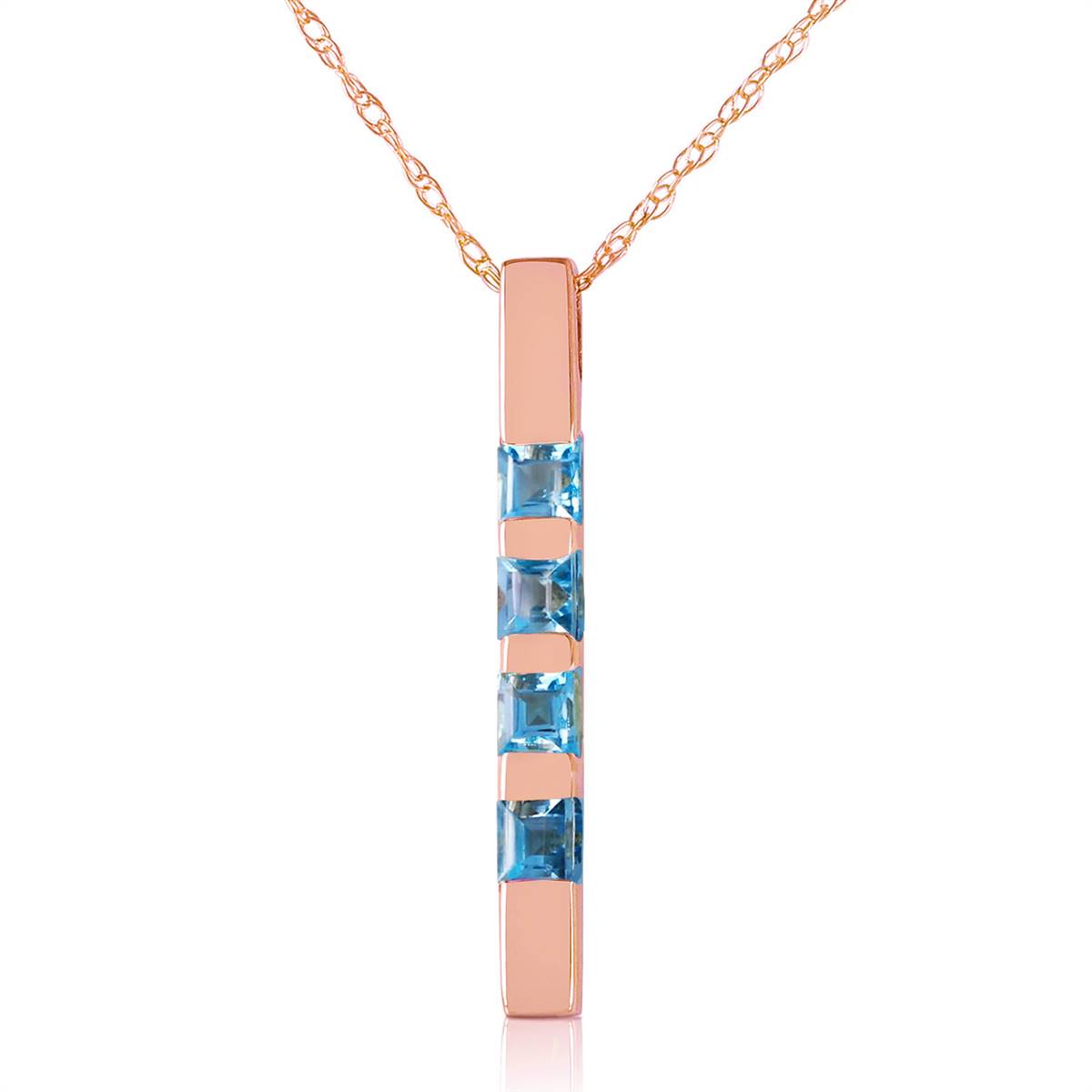 14K Solid Rose Gold Necklace Bar w/ Natural Blue Topaz