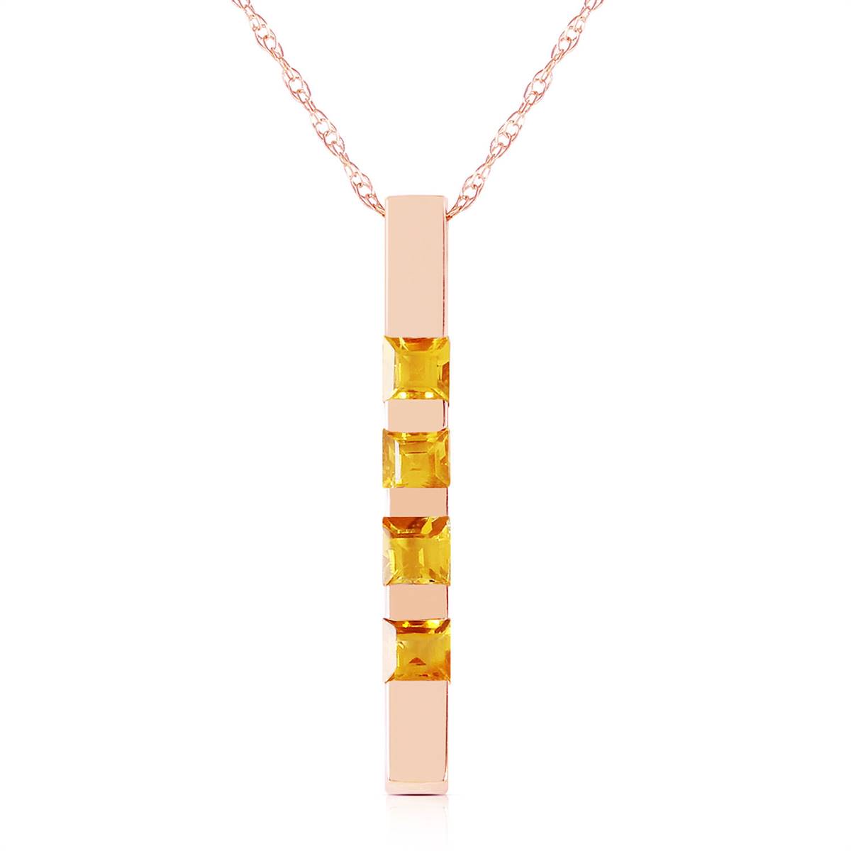 14K Solid Rose Gold Necklace Bar w/ Natural Citrines