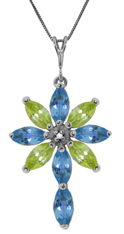 2 Carat 14K Solid Yellow Gold Necklace Diamond, Blue Topaz Peridot