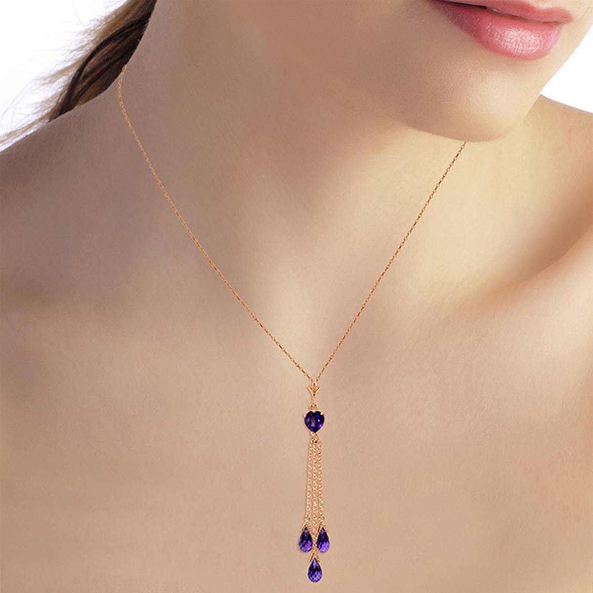 14K Solid Rose Gold Briolette Purple Amethyst Necklace