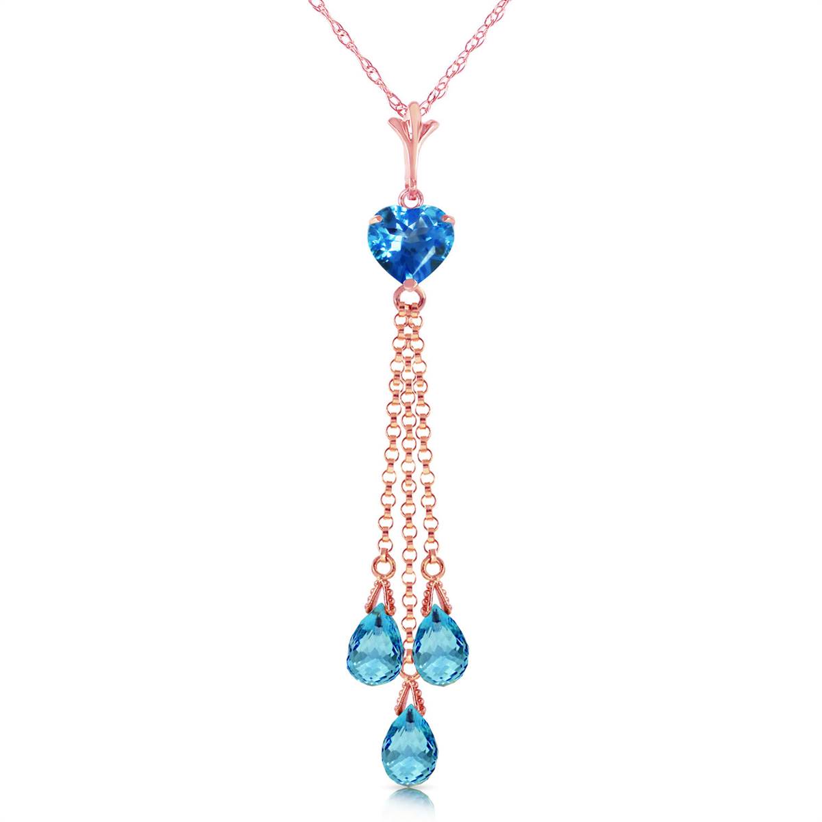 14K Solid Rose Gold Briolette Blue Topaz Necklace Gemstone Series Classic