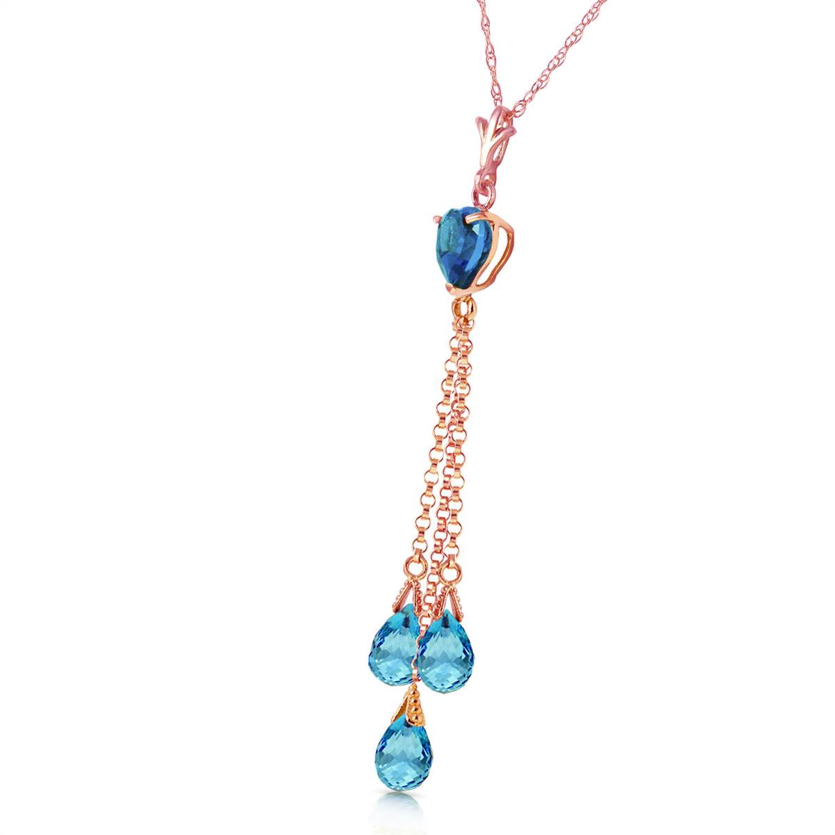 14K Solid Rose Gold Briolette Blue Topaz Necklace Gemstone Series Classic