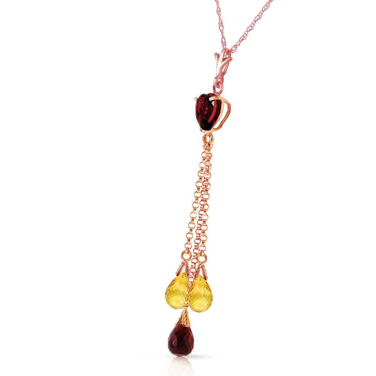 14K Solid Rose Gold Necklace w/ Briolette Garnets & Citrines