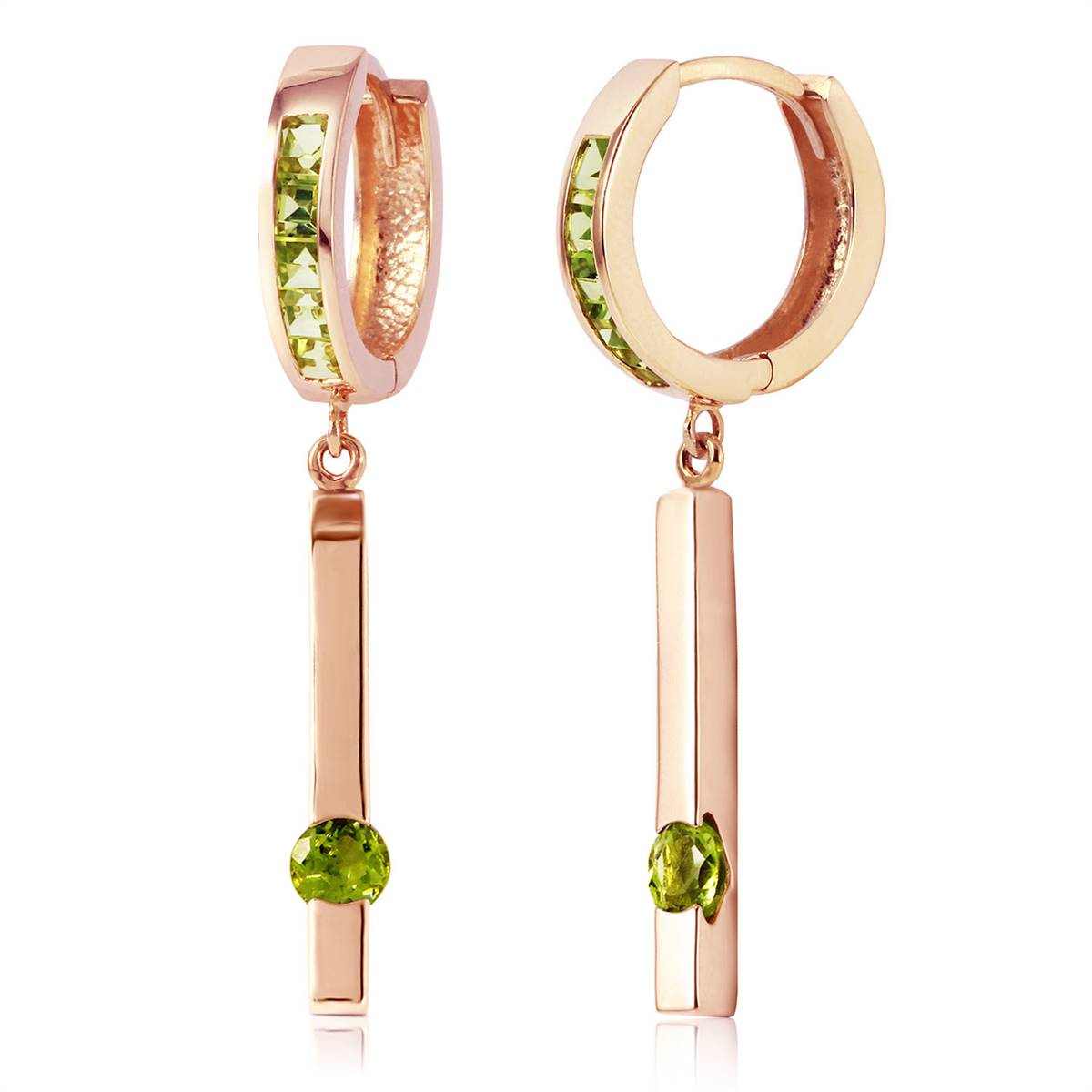 14K Solid Rose Gold Huggie Earrings Dangling Peridot Jewelry