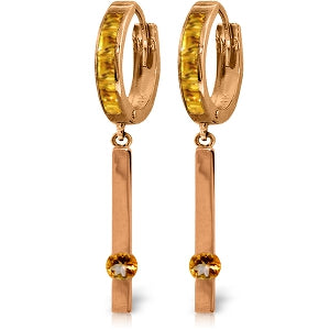 14K Solid Rose Gold Huggie Earrings Dangling Citrine Certified