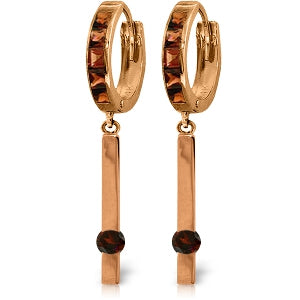 14K Solid Rose Gold Huggie Earrings Dangling Garnet