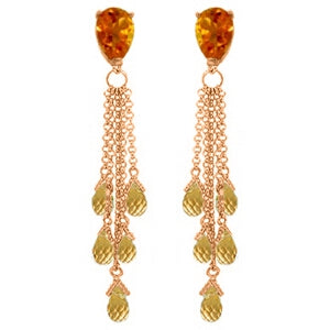 14K Solid Rose Gold Chandelier Earrings w/ Briolette Citrines