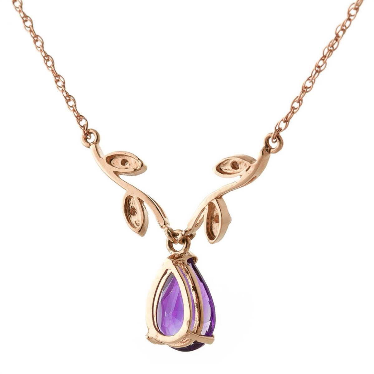 14K Solid Rose Gold Necklace w/ Natural Diamonds & Purple Amethyst