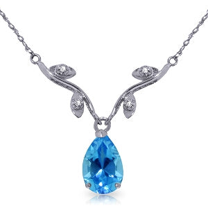 1.52 Carat 14K Solid White Gold Port In A Storm Blue Topaz Diamond Necklace