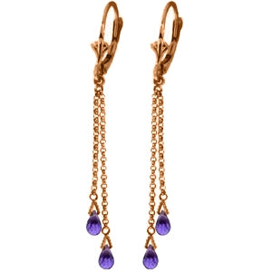 14K Solid Rose Gold Chandelier Earrings w/ Briolette Amethysts