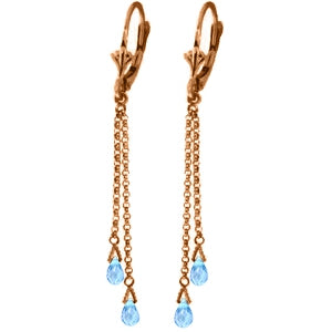 14K Solid Rose Gold Chandelier Briolette & Blue Topaz Earrings