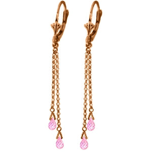 14K Solid Rose Gold Chandelier Earrings w/ Briolette Pink Topaz