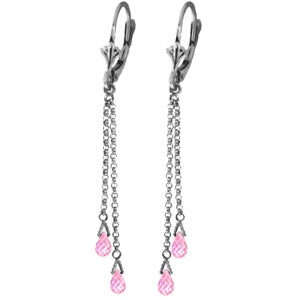 2.5 Carat 14K Solid White Gold Chandelier Earrings Briolette Pink Topaz