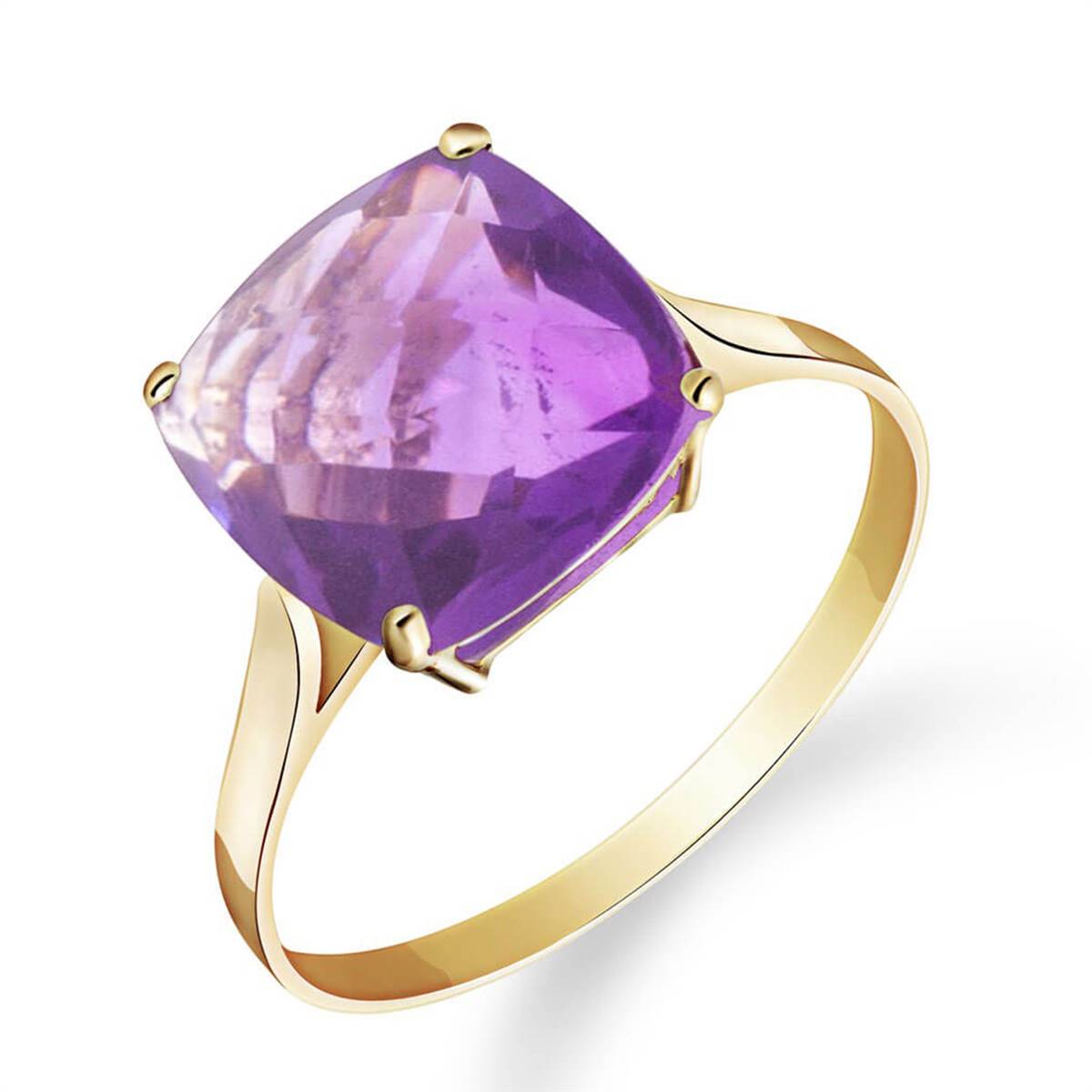 3.6 Carat 14K Solid Yellow Gold Ring Natural Checkerboard Cut Purple Amethyst