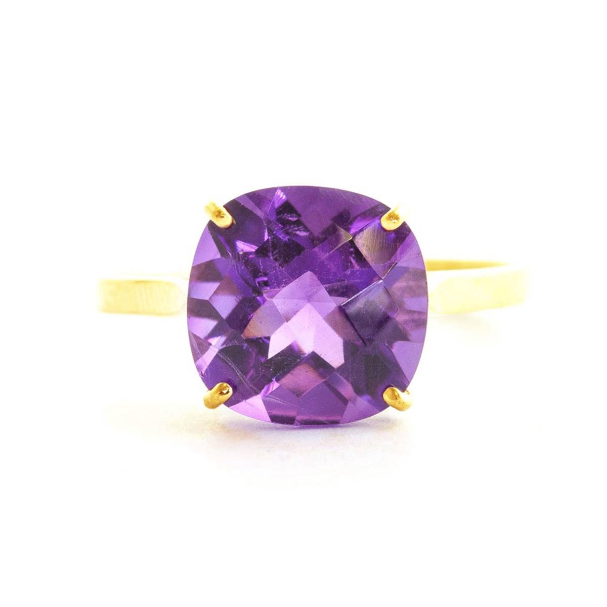 3.6 Carat 14K Solid Yellow Gold Ring Natural Checkerboard Cut Purple Amethyst