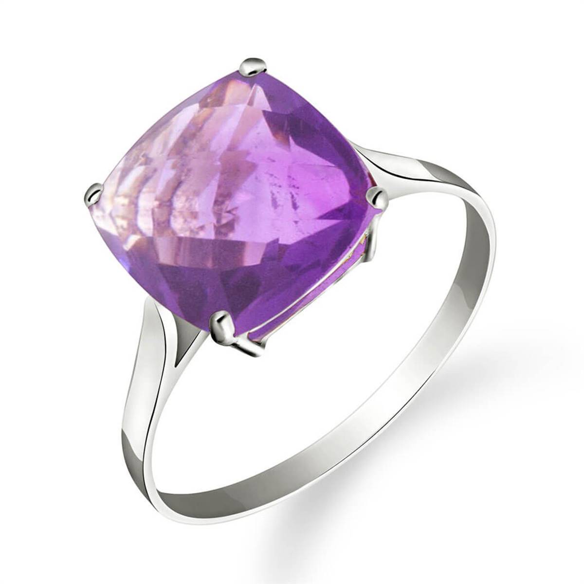 3.6 Carat 14K Solid White Gold Ring Natural Checkerboard Cut Purple Amethyst